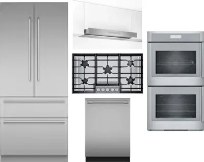 5 Piece Package Includes Refrigerator, Cooktop, Wall Oven, Hood And Dishwasher
