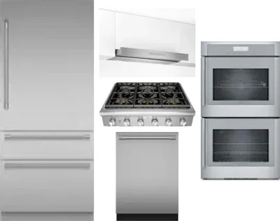 5 Piece Package Includes Refrigerator, Cooktop, Wall Oven, Hood And Dishwasher