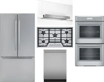5 Piece Package Includes Refrigerator, Cooktop, Wall Oven, Hood And Dishwasher