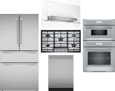 5 Piece Package Includes Refrigerator, Cooktop, Wall Oven, Hood And Dishwasher