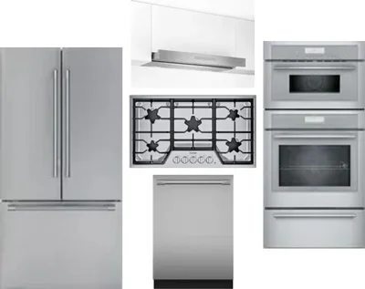 5 Piece Package Includes Refrigerator, Cooktop, Wall Oven, Hood And Dishwasher
