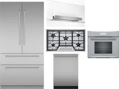 5 Piece Package Includes Refrigerator, Cooktop, Wall Oven, Hood And Dishwasher