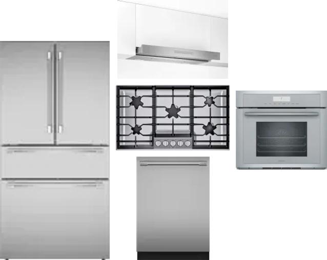 5 Piece Package Includes Refrigerator, Cooktop, Wall Oven, Hood And Dishwasher