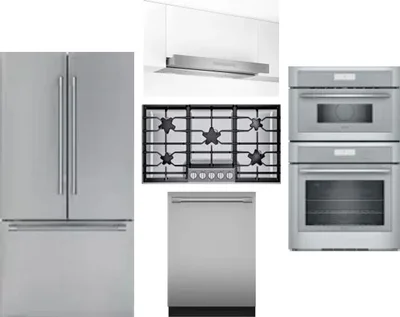5 Piece Package Includes Refrigerator, Cooktop, Wall Oven, Hood And Dishwasher