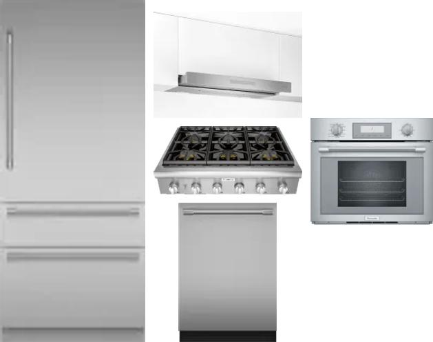 5 Piece Package Includes Refrigerator, Cooktop, Wall Oven, Hood And Dishwasher