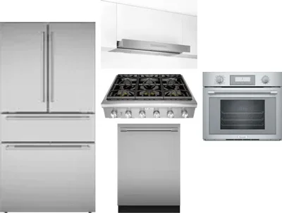 5 Piece Package Includes Refrigerator, Cooktop, Wall Oven, Hood And Dishwasher