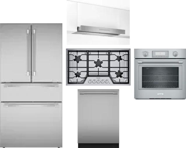 5 Piece Package Includes Refrigerator, Cooktop, Wall Oven, Hood And Dishwasher