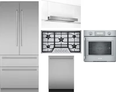 5 Piece Package Includes Refrigerator, Cooktop, Wall Oven, Hood And Dishwasher