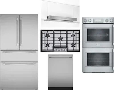 5 Piece Package Includes Refrigerator, Cooktop, Wall Oven, Hood And Dishwasher
