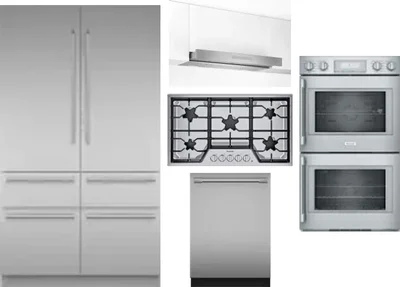 5 Piece Package Includes Refrigerator, Cooktop, Wall Oven, Hood And Dishwasher