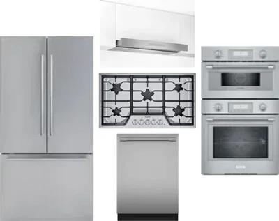 5 Piece Package Includes Refrigerator, Cooktop, Wall Oven, Hood And Dishwasher