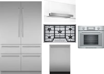5 Piece Package Includes Refrigerator, Cooktop, Wall Oven, Hood And Dishwasher