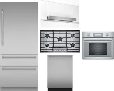 5 Piece Package Includes Refrigerator, Cooktop, Wall Oven, Hood And Dishwasher