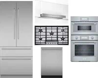 5 Piece Package Includes Refrigerator, Cooktop, Wall Oven, Hood And Dishwasher