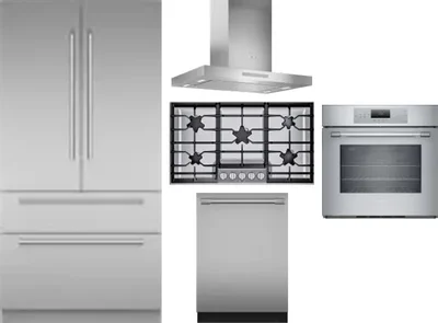 5 Piece Package Includes Refrigerator, Cooktop, Wall Oven, Hood And Dishwasher