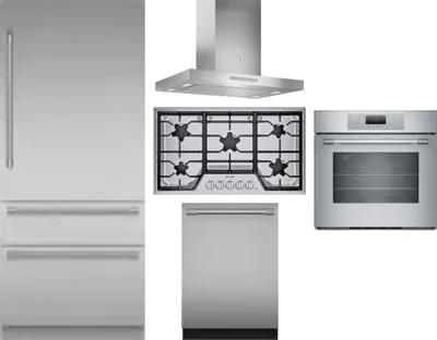 5 Piece Package Includes Refrigerator, Cooktop, Wall Oven, Hood And Dishwasher