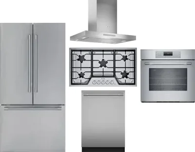 5 Piece Package Includes Refrigerator, Cooktop, Wall Oven, Hood And Dishwasher