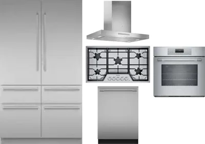 5 Piece Package Includes Refrigerator, Cooktop, Wall Oven, Hood And Dishwasher
