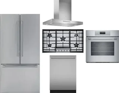 5 Piece Package Includes Refrigerator, Cooktop, Wall Oven, Hood And Dishwasher