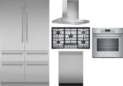5 Piece Package Includes Refrigerator, Cooktop, Wall Oven, Hood And Dishwasher