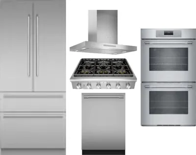 5 Piece Package Includes Refrigerator, Cooktop, Wall Oven, Hood And Dishwasher