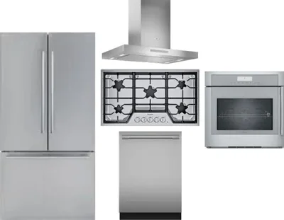 5 Piece Package Includes Refrigerator, Cooktop, Wall Oven, Hood And Dishwasher
