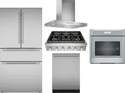 5 Piece Package Includes Refrigerator, Cooktop, Wall Oven, Hood And Dishwasher
