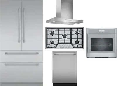 5 Piece Package Includes Refrigerator, Cooktop, Wall Oven, Hood And Dishwasher