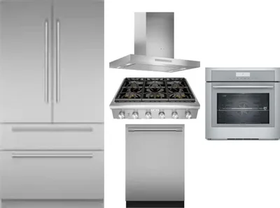 5 Piece Package Includes Refrigerator, Cooktop, Wall Oven, Hood And Dishwasher