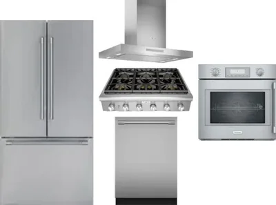 5 Piece Package Includes Refrigerator, Cooktop, Wall Oven, Hood And Dishwasher