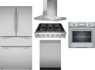 5 Piece Package Includes Refrigerator, Cooktop, Wall Oven, Hood And Dishwasher