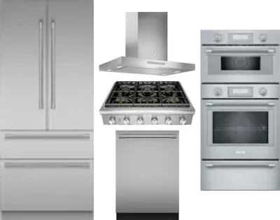 5 Piece Package Includes Refrigerator, Cooktop, Wall Oven, Hood And Dishwasher