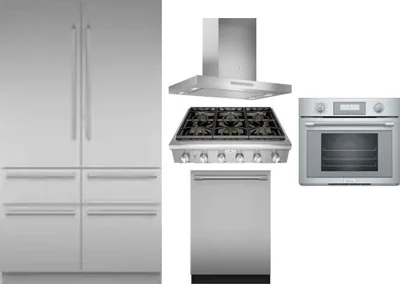 5 Piece Package Includes Refrigerator, Cooktop, Wall Oven, Hood And Dishwasher