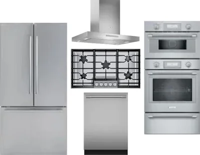 5 Piece Package Includes Refrigerator, Cooktop, Wall Oven, Hood And Dishwasher
