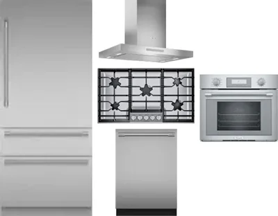 5 Piece Package Includes Refrigerator, Cooktop, Wall Oven, Hood And Dishwasher