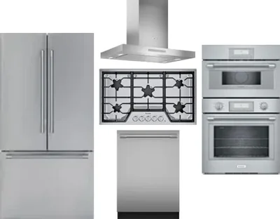 5 Piece Package Includes Refrigerator, Cooktop, Wall Oven, Hood And Dishwasher