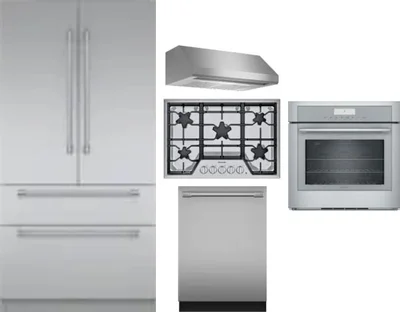 5 Piece Package Includes Refrigerator, Cooktop, Wall Oven, Hood And Dishwasher