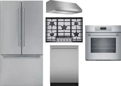 5 Piece Package Includes Refrigerator, Cooktop, Wall Oven, Hood And Dishwasher