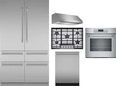 5 Piece Package Includes Refrigerator, Cooktop, Wall Oven, Hood And Dishwasher
