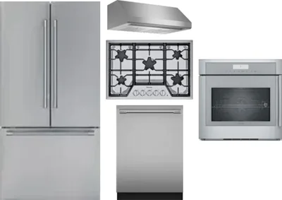 5 Piece Package Includes Refrigerator, Cooktop, Wall Oven, Hood And Dishwasher