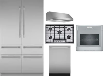 5 Piece Package Includes Refrigerator, Cooktop, Wall Oven, Hood And Dishwasher