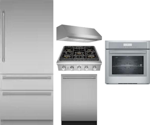 5 Piece Package Includes Refrigerator, Cooktop, Wall Oven, Hood And Dishwasher