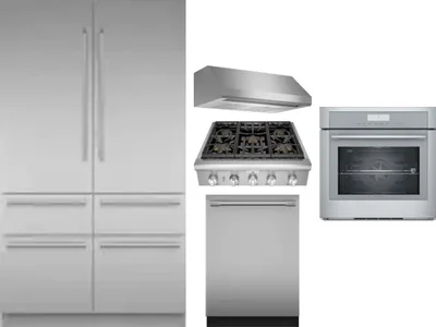 5 Piece Package Includes Refrigerator, Cooktop, Wall Oven, Hood And Dishwasher