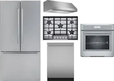 5 Piece Package Includes Refrigerator, Cooktop, Wall Oven, Hood And Dishwasher