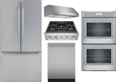5 Piece Package Includes Refrigerator, Cooktop, Wall Oven, Hood And Dishwasher