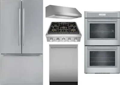 5 Piece Package Includes Refrigerator, Cooktop, Wall Oven, Hood And Dishwasher