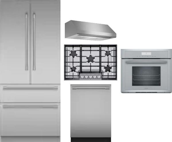 5 Piece Package Includes Refrigerator, Cooktop, Wall Oven, Hood And Dishwasher