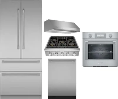 5 Piece Package Includes Refrigerator, Cooktop, Wall Oven, Hood And Dishwasher