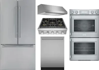 5 Piece Package Includes Refrigerator, Cooktop, Wall Oven, Hood And Dishwasher