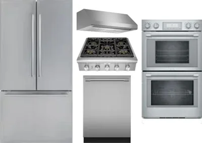 5 Piece Package Includes Refrigerator, Cooktop, Wall Oven, Hood And Dishwasher